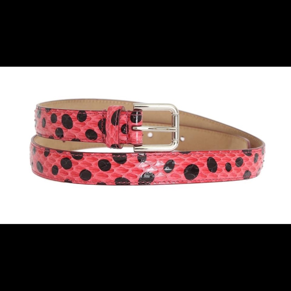 Dolce & Gabbana Multicolor Pink Polka Snakeskin Silver Buckle Women's Belt